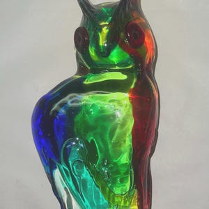 Murano Hand Blown Glass Owl Multicolor. vintage unsigned.