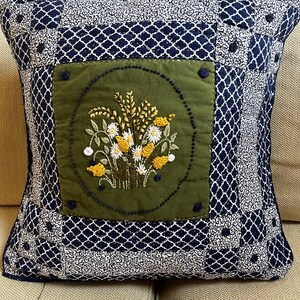 Blue and White Wildflower Pillow