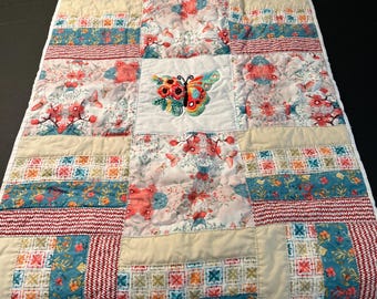 Teal  and Coral Butterfly quilt