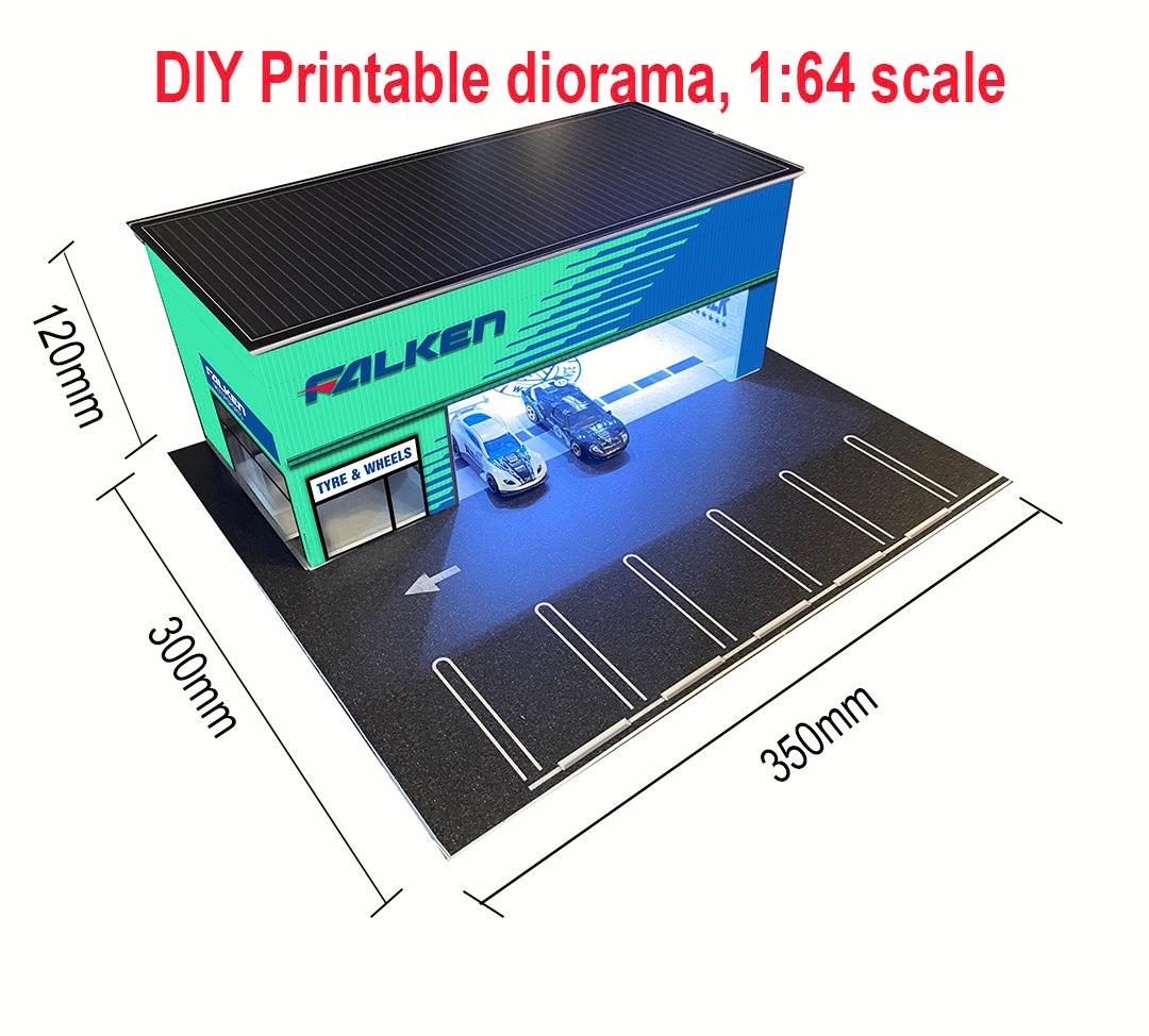 Falken Garage, 1:64 Diorama to Hot Wheels, Matchbox, Etc. Only