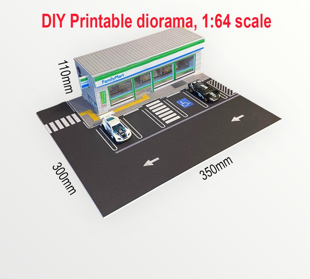 ファミリーマート　ミニチュア リアル店舗　1/64 Family Mart Supermarket, 1:64 Diorama to Hot Wheels, Matchbox, Etc