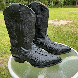 Black Leather Alligator/Crocodile Western Boots