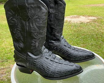 Black Leather Alligator/Crocodile Western Boots