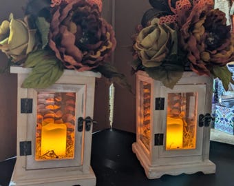 Fall Lanterns with LED Candles 2 piece set Centerpiece is sold separately Centerpiece may be purchased