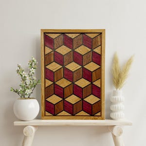 Hexagon wooden picture / 3D cube / modern wall art / mosaic cube picture / wooden decoration / 3D mural / honeycomb look / wall decoration / living room