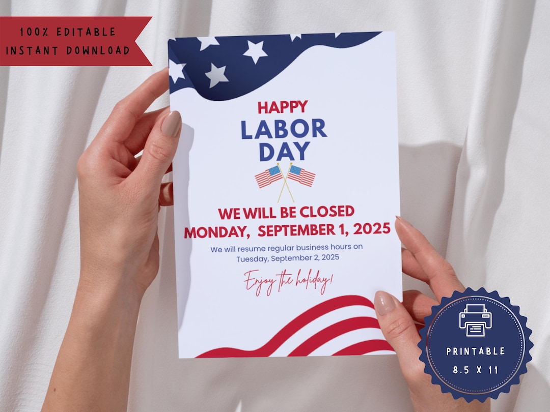 Printable Labor Day Closed Sign: Office Closure Flyer (PDF, JPG, PNG ...