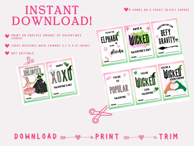Wicked Valentines Cards Glinda & Elphaba, Wicked for Good, Printable ...