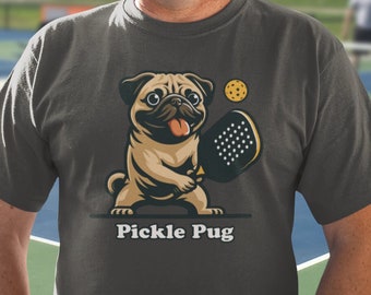 Dog Playing Pickleball Funny  T Shirt |  Pickle Pug Dog