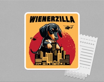 Wienerzilla grappige magneet | Reuze teckel Wiener-hond in de stad | Japanse horrorklassieker | Wiener papa