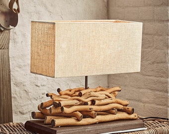 Table lamp linen teak