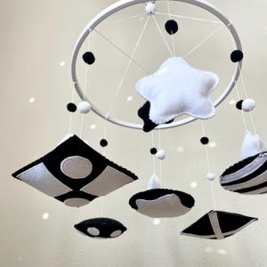 Small Black and White Monochrome Montessori  High Contrast Sensory Baby Mobile Developmental toy for a newborn Personalized