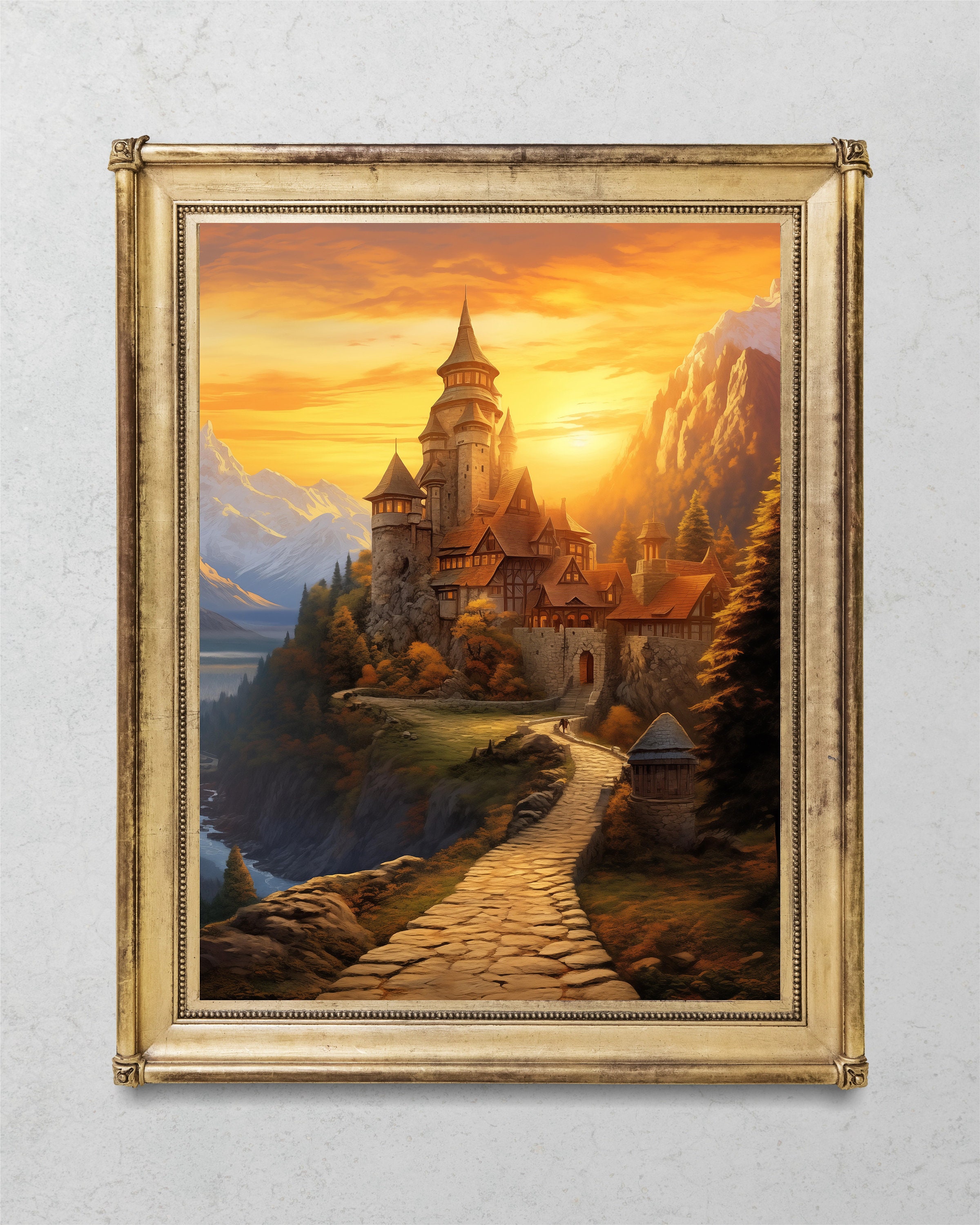 Printable Download 11 - Hidden Mountain Castle Sunset Artwork Wall ...