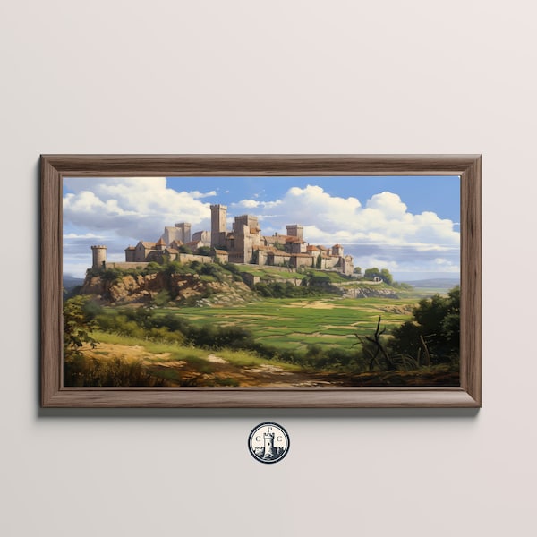 Printable Download 84 - Scenic Tuscan Landscape with 14th Century Hilltop Villa Spring Scenery Digital Download Vintage Medieval Wall Art