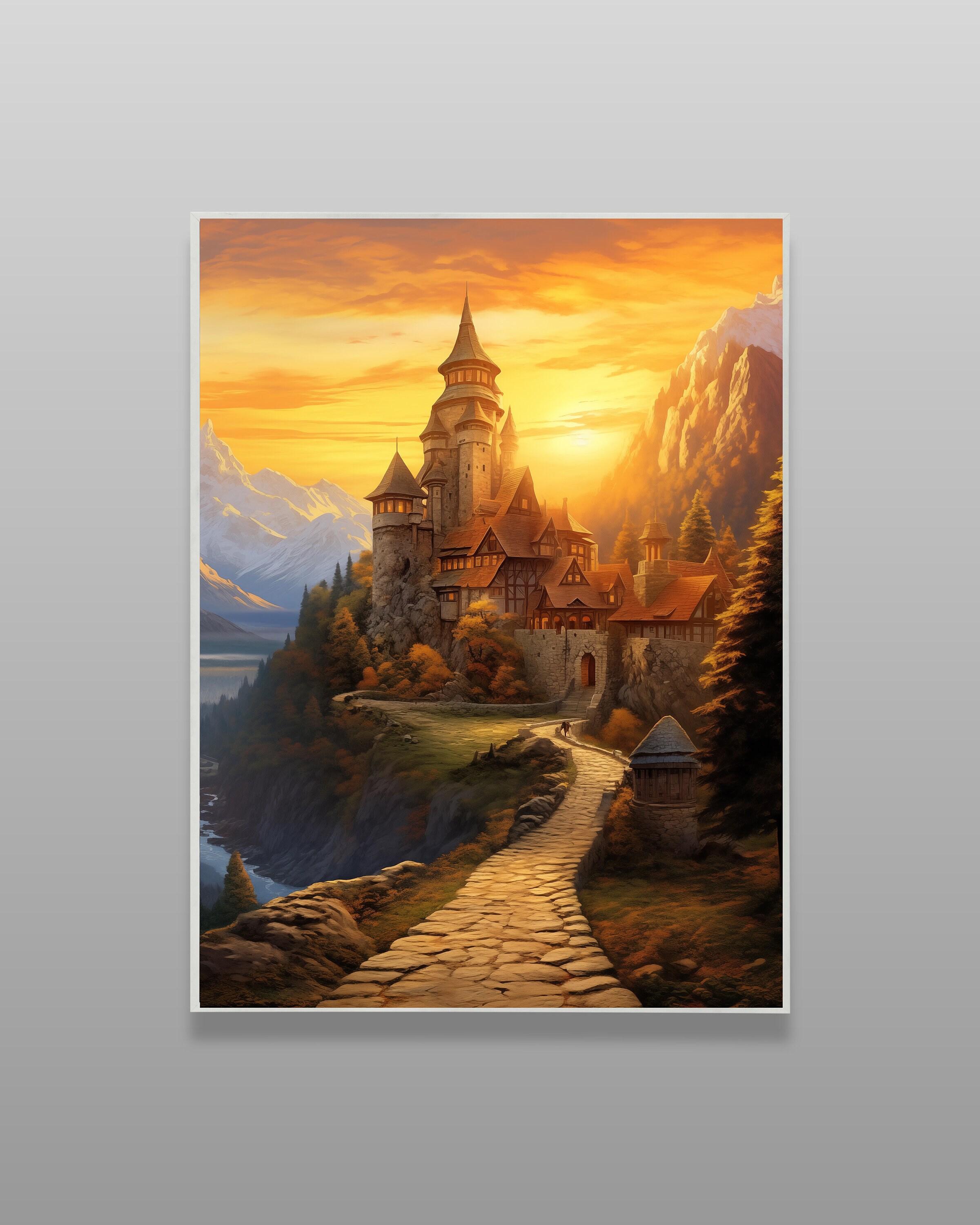 Printable Download 11 - Hidden Mountain Castle Sunset Artwork Wall ...