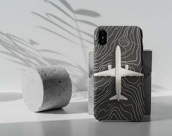 Airplane, Terrain Map, Flight Lines Phone Case | Avion Airplane Flying Over the Terrain Design - Fits iPhone & Samsung