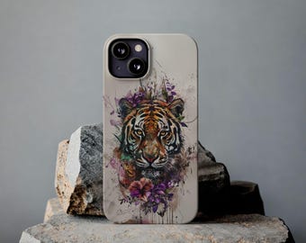 Gewagte, stilvolle, lebendige Tiger Tattoo Art Handyhülle / Handyhülle - Tiger- und Blumenmuster - iPhone & Samsung