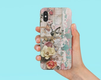Artistic, Butterfly and Vintage Rose, Pieces of the Scrapbook Phone Case / Phone Cover - Floral Collage Design - iPhone & Samsung