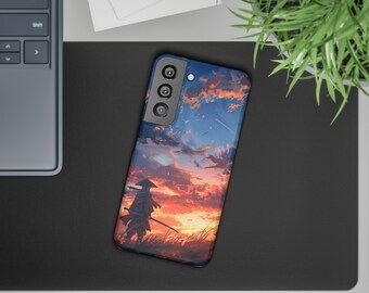 Stunning Anime Art with Sunset vs Sky vs Samurai Phone Case / Phone Cover - Warrior Sundown Samurai Design - iPhone & Samsung