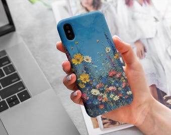 Vibrant, Colourful, Beautiful Flower Field Phone Case / Phone Cover - Flowers Against Blue Sky Design - iPhone & Samsung