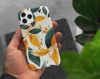 Autumn Leaves, Falling Leaves, Green and Yellow, Leaf on the Breeze Phone Case | Falling Autumn Leaves Design - Fits iPhone & Samsung