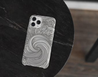 Künstlerische, beruhigende, elegante Doodle Swirl Handyhülle / Handyhülle - Schwarz und Weiß - aufwendiges Musterdesign - iPhone & Samsung