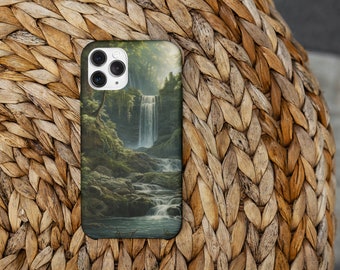 Nature Inspired,  Forest Greenery, Tranquil Falls Phone Case / Phone Cover - Serene Waterfall Art Design - iPhone & Samsung