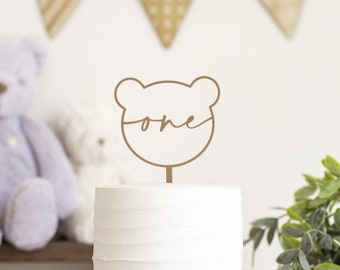Teddy Bear Birthday Acrylic Cake Topper | Custom Cake Decor | 1st First Birthday Cake Smash | Little Bear Turning One | Beary First Birthday