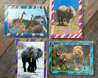 Set of 4 African Safari Mini Puzzles – 24 Pieces Each – Party Favors, Travel Activity, Educational Fun