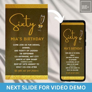 60th Birthday Invitation | sixty birthday invite | Digital editable 60th | Instant download party editable invite suitable for any age BP01