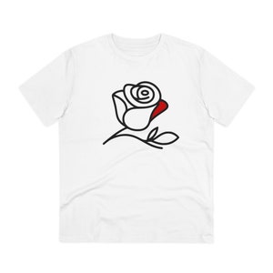 Minimalist Lineart T-Shirt with Rose & Red Petal – Elegant Unisex Design – Cotton T-Shirt for Rose Lovers – Timeless