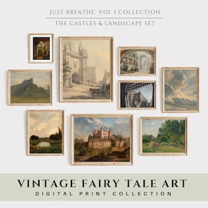 Romantic Renaissance Princess Decor Vintage Medieval Fantasy Castle and Landscape Printable Wall Art Set of 9 DIGITAL DOWNLOAD / #JB22