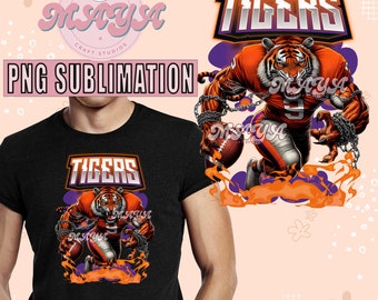 Sublimación PNG de la mascota del tigre, imágenes prediseñadas del equipo, diseño imprimible, camisa del día del juego, PNG de papá deportivo, regalo de mamá