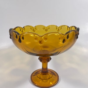 Pedestal Teardrop Compote Fruit Bowl - Vintage Amber Glass - 1970s