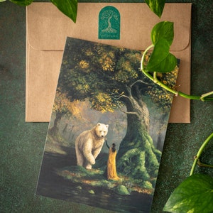 Carte de voeux d'amitié unique par Sam McKinnon - carte d'art ours, esprit ours, carte d'amitié, carte d'art mystique, carte d'art fantastique, princesse