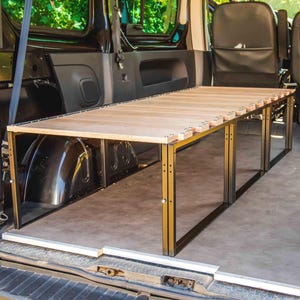 Van bed in iron and wood – Modular sofa bed with sliding comb for Vivaro, Caddy, Kangoo, Mercedes Vito, Volkswagen T, Ford, etc.