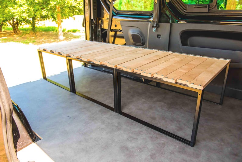 Transporterbett aus Eisen und Holz – Modulares Schlafsofa mit verschiebbarer Kammkonstruktion für Vivaro, Caddy, Kangoo, Mercedes Vito, Volkswagen T, Ford usw. Bild 2
