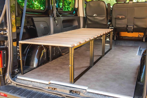 Letto van in ferro e legno – Letto divano modulare a pettine scorrevole per Vivaro, Caddy, Kangoo, Mercedes Vito, Volkswagen T, Ford, etc.