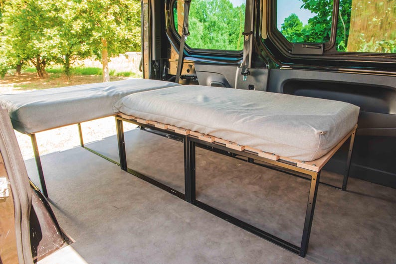 Transporterbett aus Eisen und Holz – Modulares Schlafsofa mit verschiebbarer Kammkonstruktion für Vivaro, Caddy, Kangoo, Mercedes Vito, Volkswagen T, Ford usw. Bild 7
