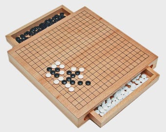 Wooden Go Board Game Set, Modern Minimalist Classic Game with Drawer Storage