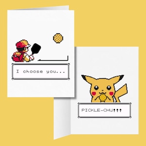 Carte de voeux Pickle-Chu Pickleball I Choose You, Cadeau amusant mignon de pickleball, Cartes pour pickle Ballers pour anniversaires, Saint-Valentin et jours fériés