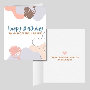 Feliz aniversário para meu cartão de felicitações Pickleball Bestie, lindos presentes e cartões de aniversário de Pickleball, cartão moderno de desejo de aniversário de Pickleball para ela