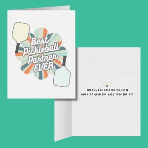 Meilleur partenaire de pickleball de tous les temps Cartes de voeux, cadeaux mignons et drôles de pickleball, cartes uniques pour amateurs de pickleball pour anniversaires, Saint-Valentin et vacances