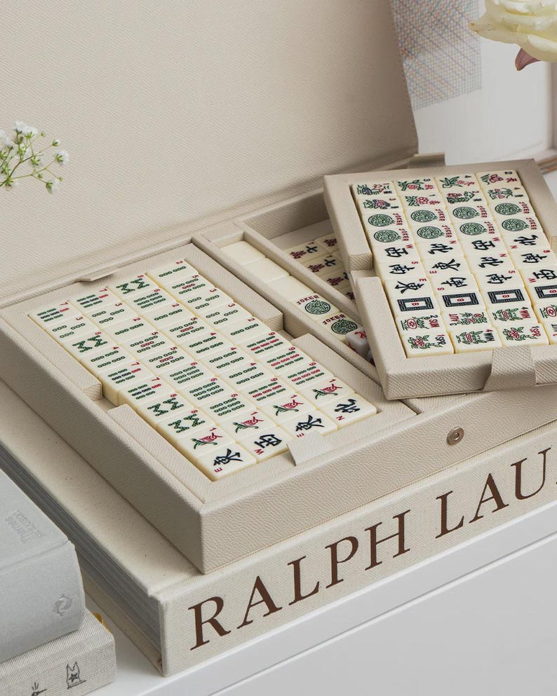 Juego de Mahjong de lujo de piel sintética, juego de Mahjong americano, con fichas de melamina. imagen 6