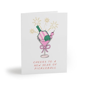 Tarjeta navideña con un brindis por un nuevo año de Pickleball, tarjeta de felicitación de Pickleball de feliz año nuevo, regalo festivo de Pickleball para las fiestas, regalos de Navidad