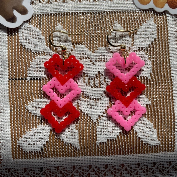 Heart chain Perler Bead Earrings