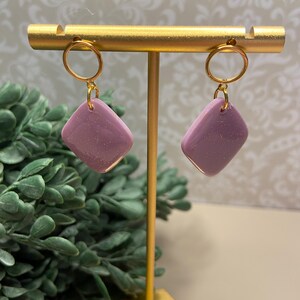 Purple and Gold Dangle Earrings. Polymer Clay Dangle Earrings.