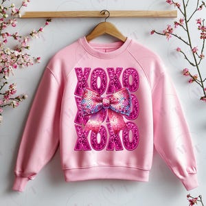 XOXO pink sequin Embroidered glitter PNG file