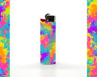 Neon Tie Dye Psychedelic Bic Lighter | Unique Rainbow Bright Hippie Stoner Smoker Gift | Queer Trip Art Happy Bright Original Art