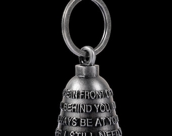 Engraved Motorcycle Guardian Bell:  Good Luck Charm Ride safe Keychain