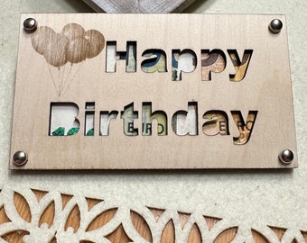 Holz Karte für Geldgeschenk „Happy Birthday“